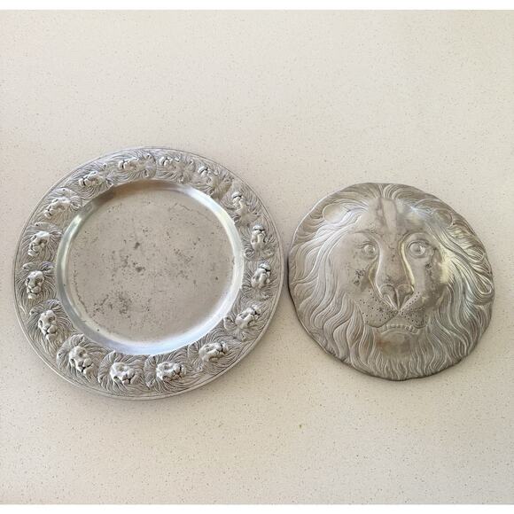 Arthur Court Lion Lid Astrological Serving Plate Casserole Dish 1984 Silver Tone - Picture 2 of 7